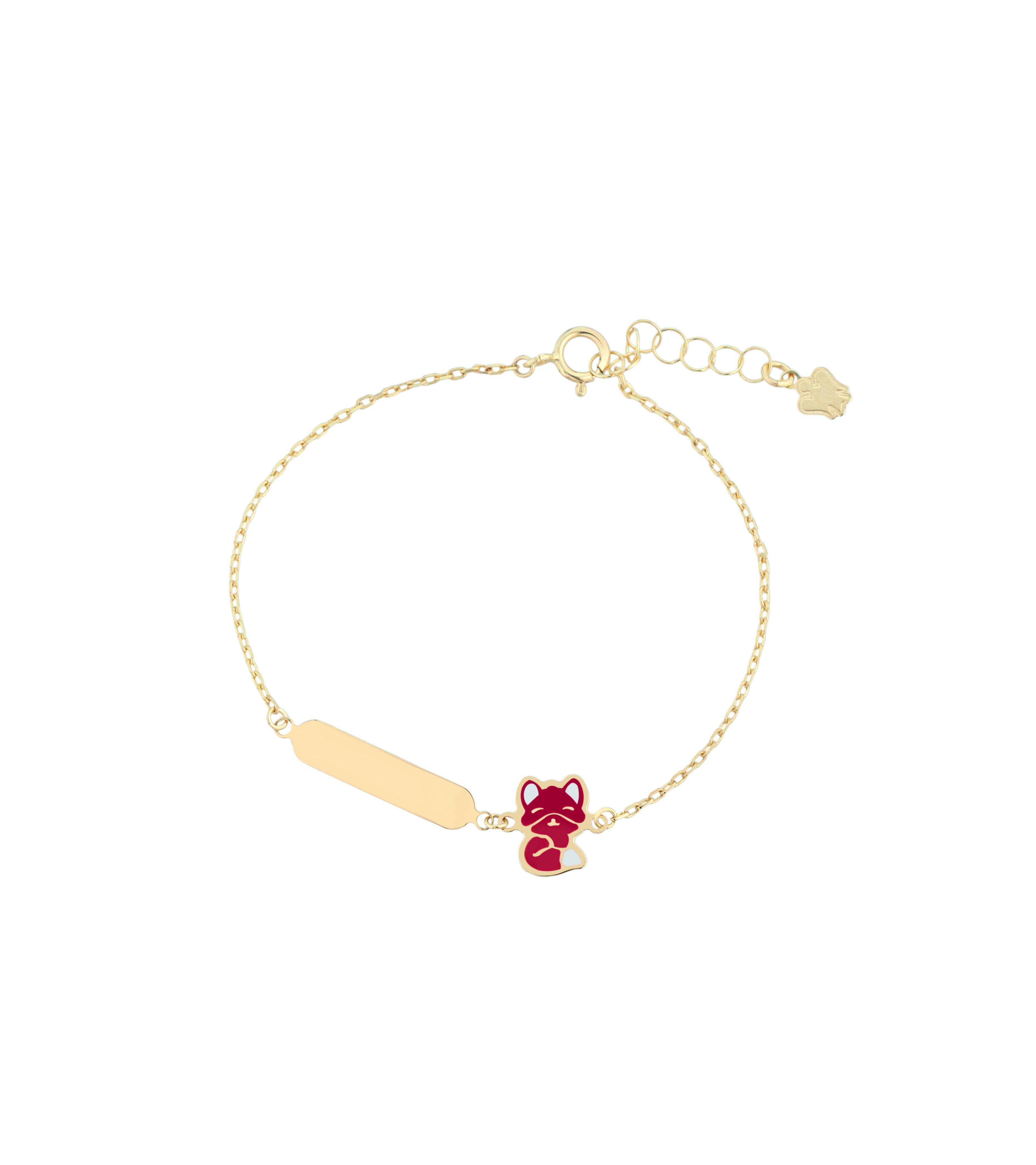 Bracciale oro bambino/a con targhetta e volpe