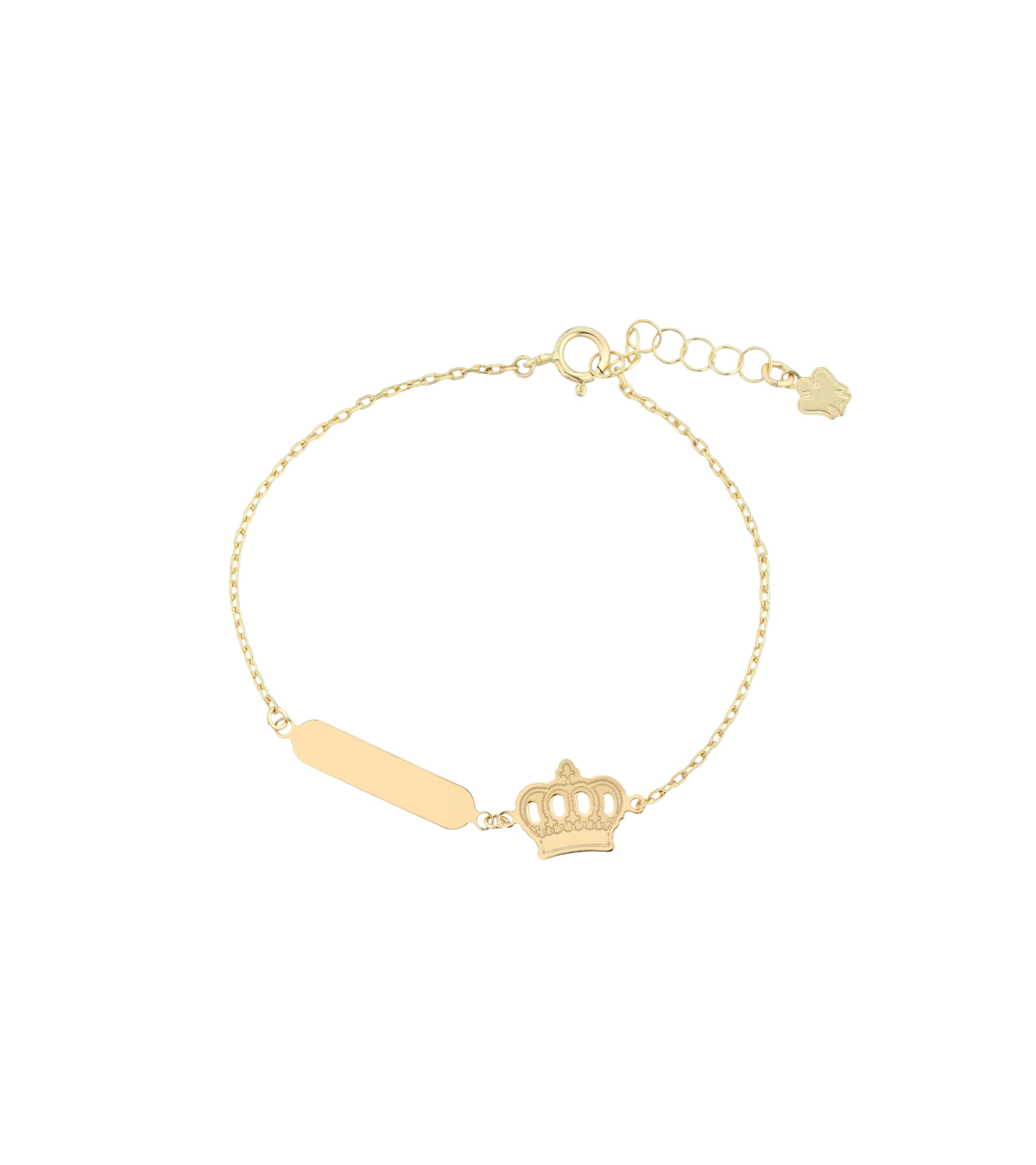 Bracciale oro bambino/a con targhetta e corona