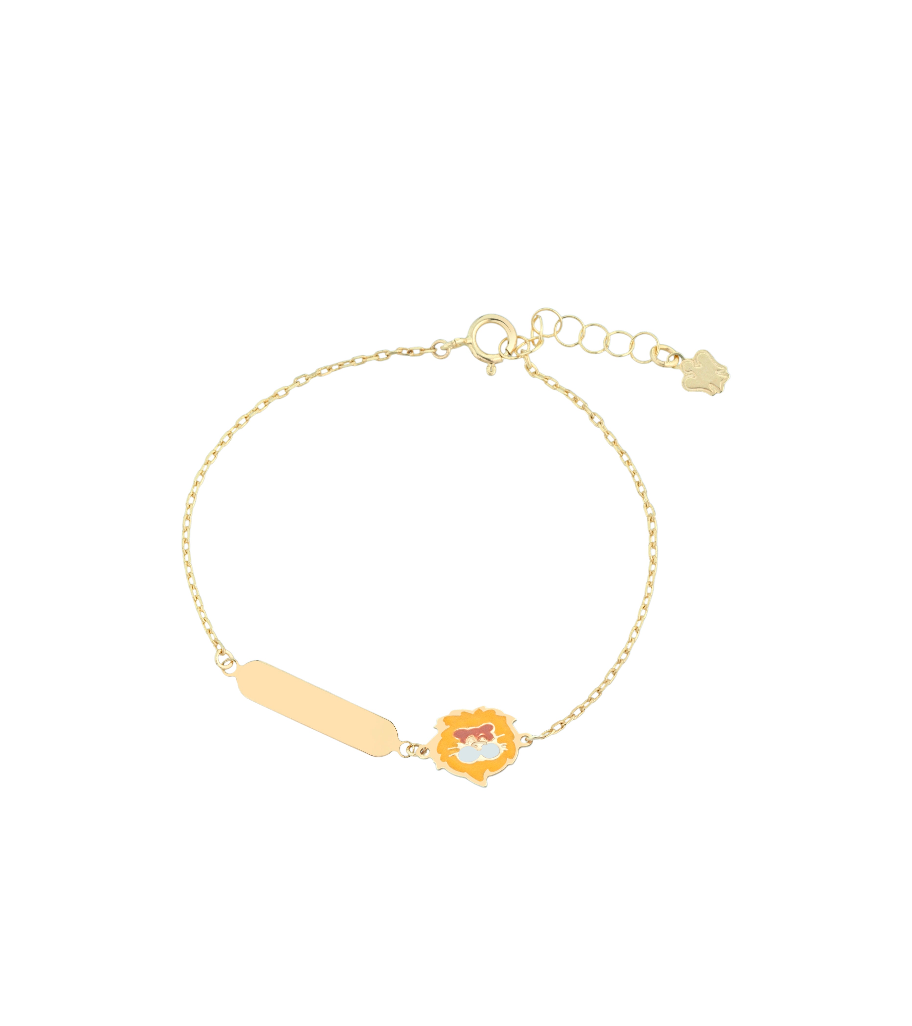 Bracciale oro bambino/a con targhetta e leone