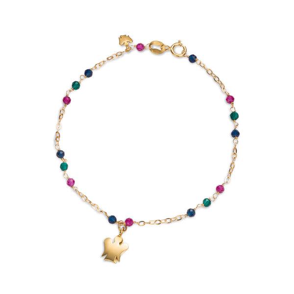 Bracelet with angel pendant in gold and colored stones