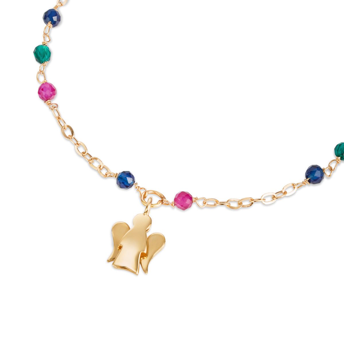 Bracciale con pendente angelo in oro e pietre colorate
