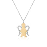 Necklace with angel in yellow gold and diamond wings