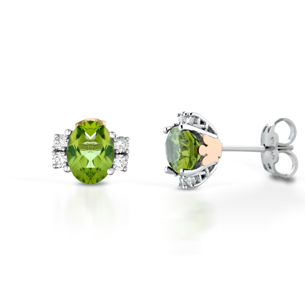 Orecchini in oro bianco, diamanti e peridoto