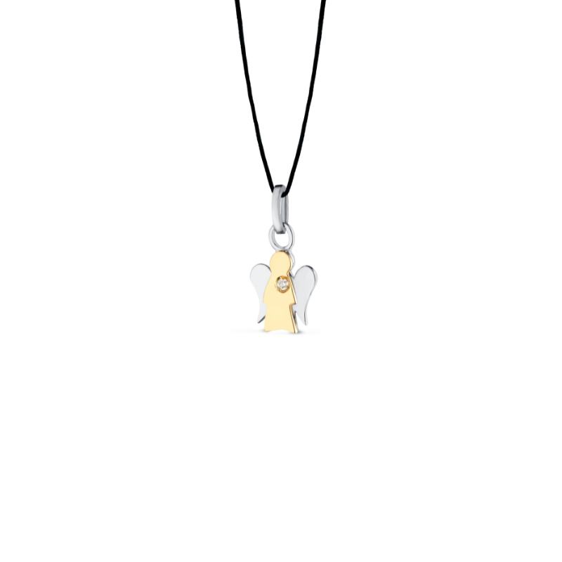 Collana con pendente angelo charm in oro e diamante