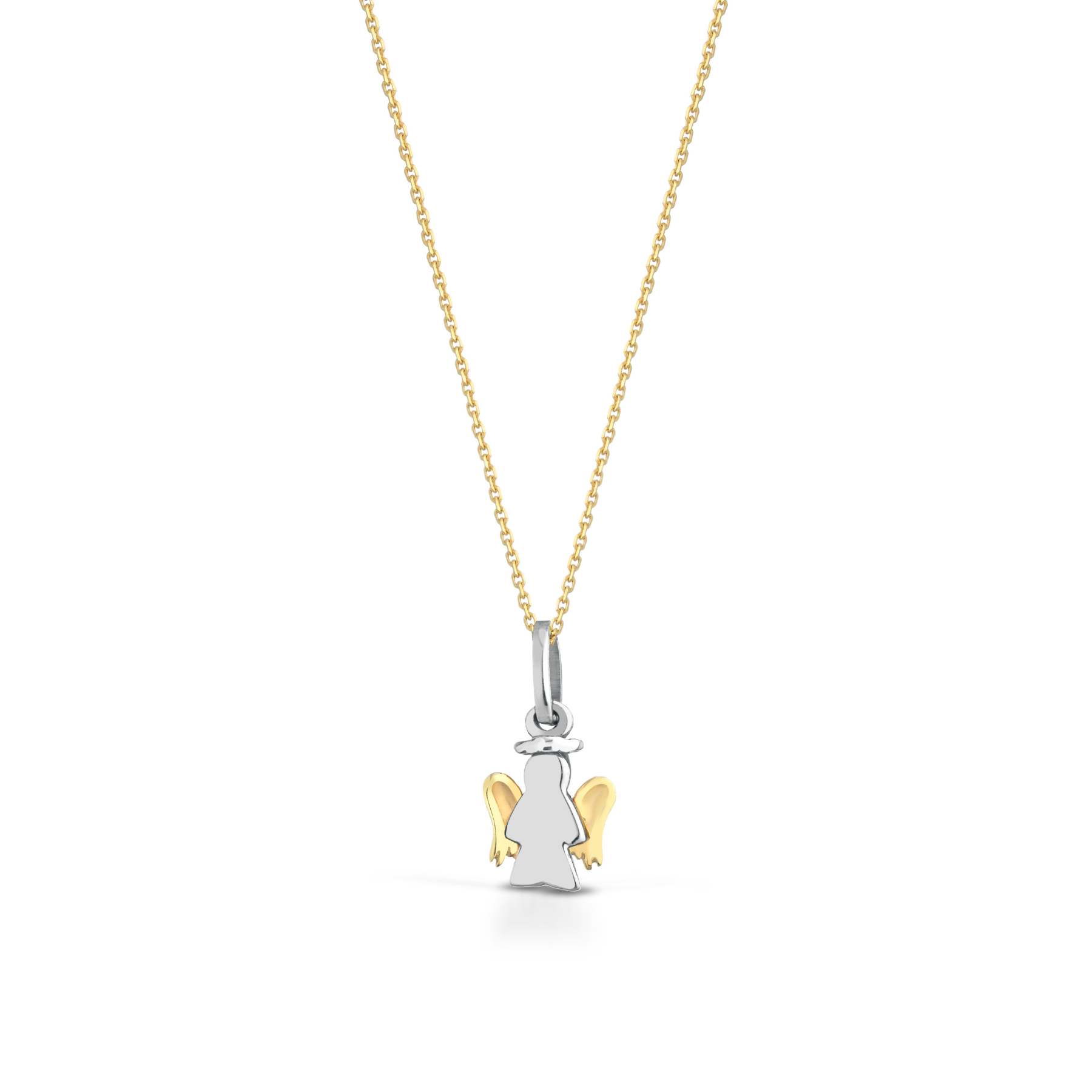 Collana con angelo in oro giallo e bianco