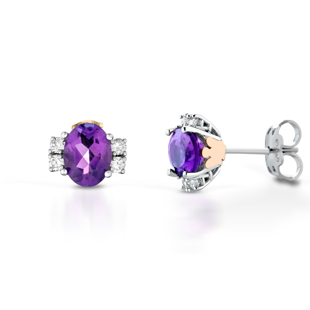 Orecchini in oro bianco, diamanti e ametista