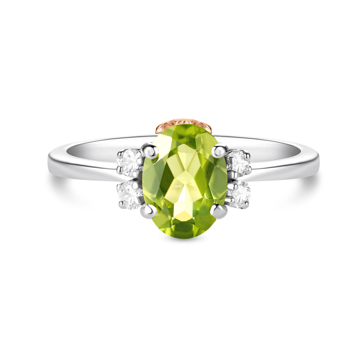 Anello in oro bianco, diamanti e peridoto