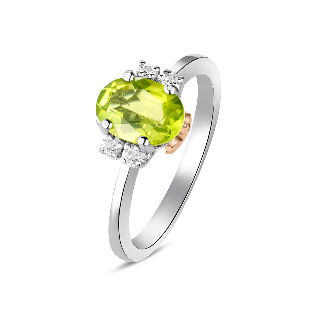 Anello in oro bianco, diamanti e peridoto