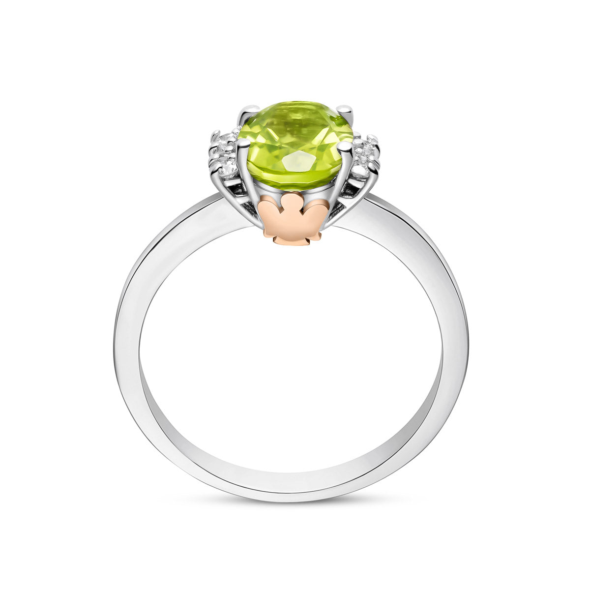 Anello in oro bianco, diamanti e peridoto