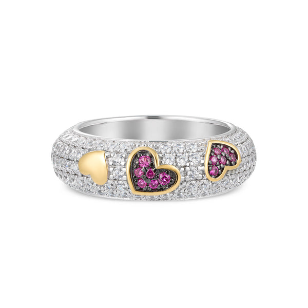 Silver Ring with Hearts and Zircons