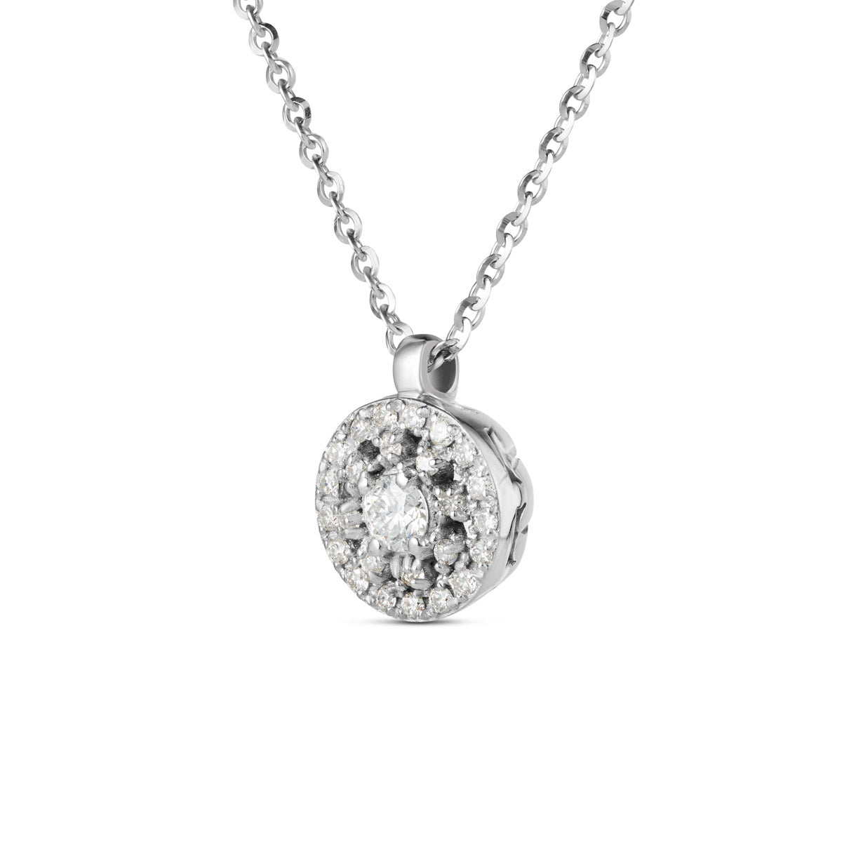 Girocollo in oro bianco con angelo in oro rosa e diamanti