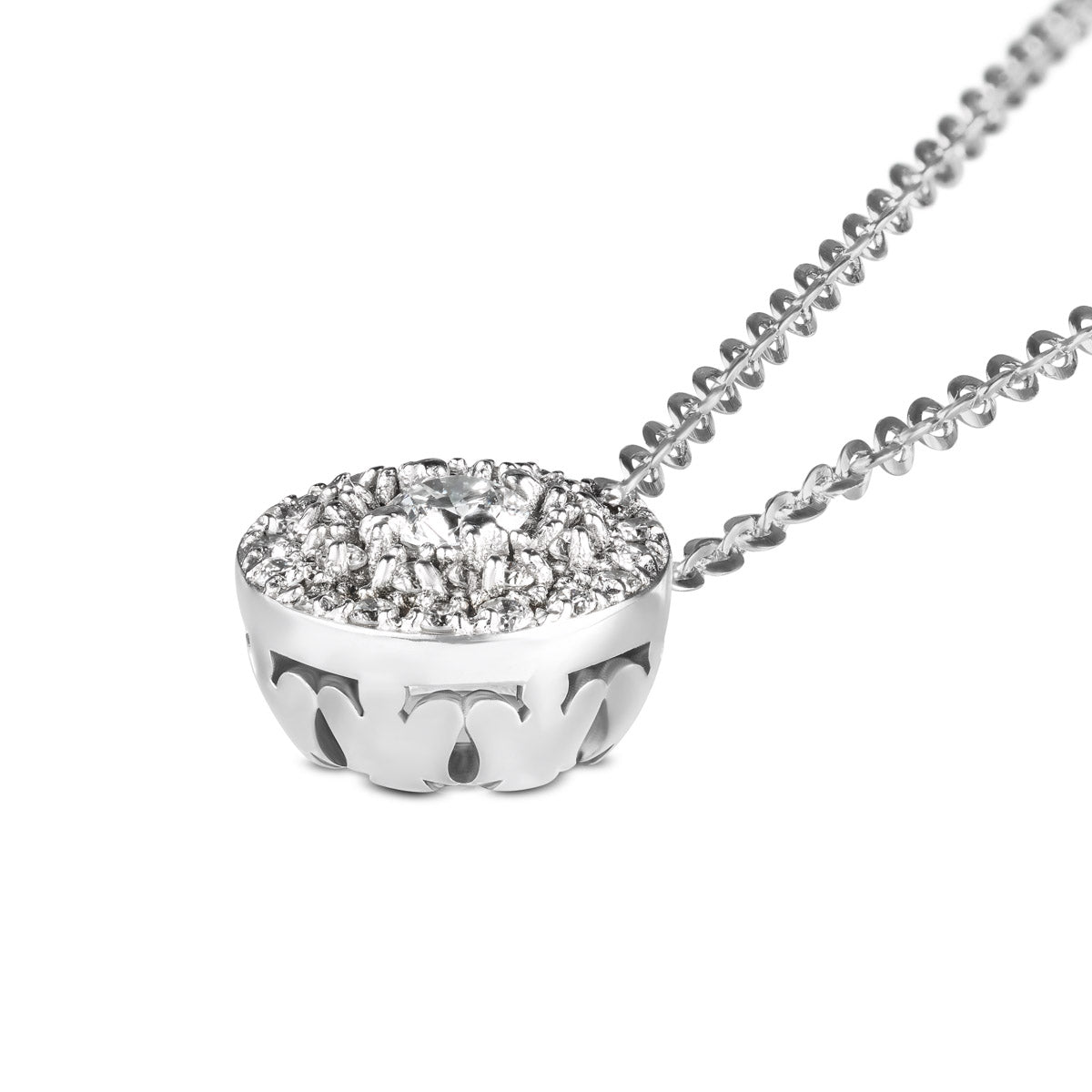 Girocollo in oro bianco con angelo in oro rosa e diamanti