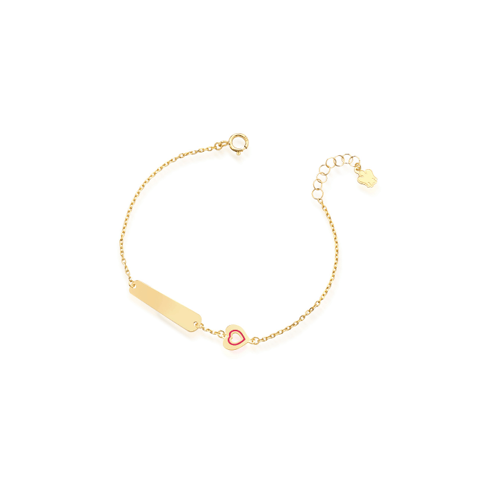 Bracciale oro bambina con targhetta e cuore rosso - Roberto Giannotti