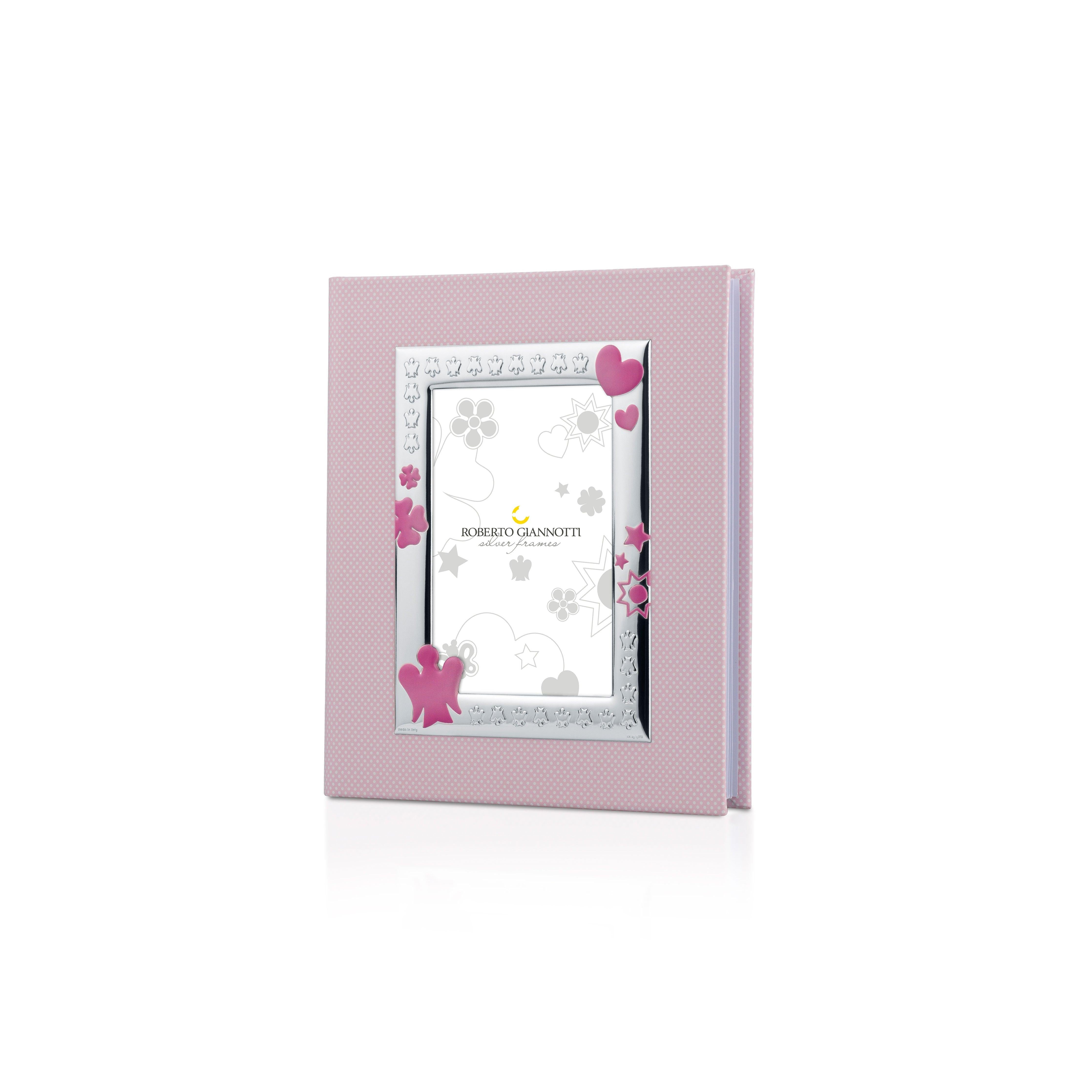 Album in Similpelle Rosa con cornice con Angeli e Cuori in Argento - Roberto Giannotti