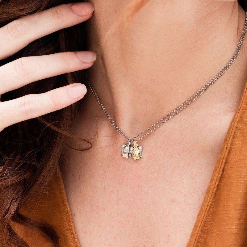 Collana Con Pendente Angelo In Oro Bianco E Diamanti - Roberto Giannotti