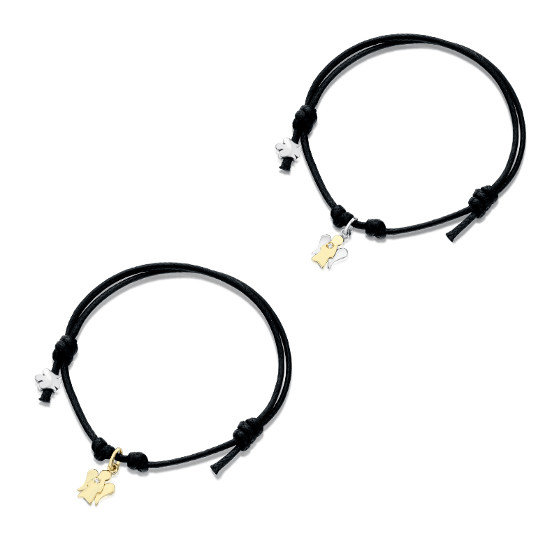 Bracciale cordino con pendente angelo charm in oro e diamante  - Roberto Giannotti