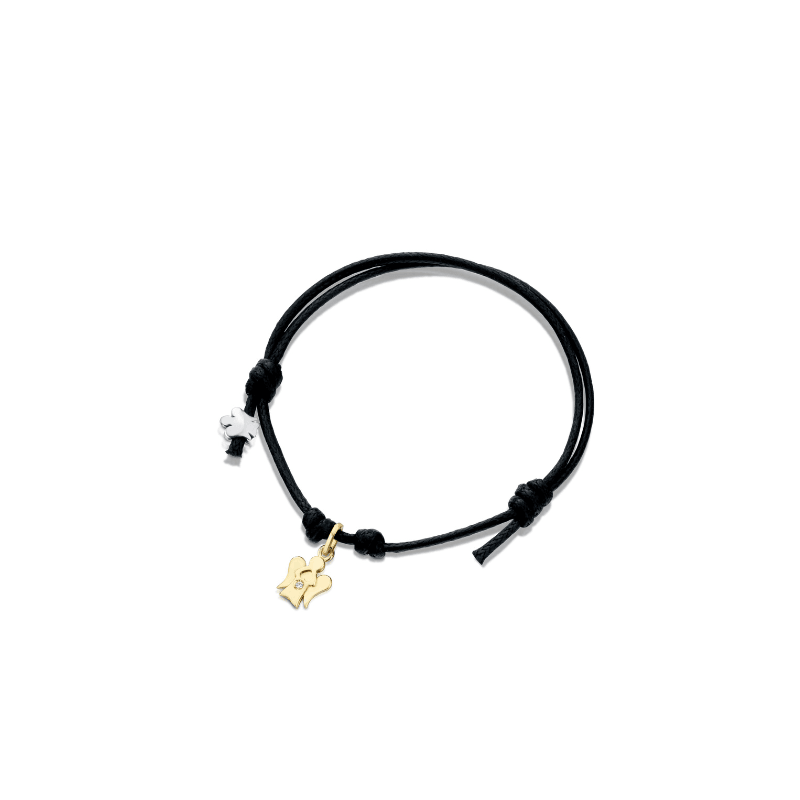 Bracciale cordino con pendente angelo abbraccio in oro e diamante  - Roberto Giannotti
