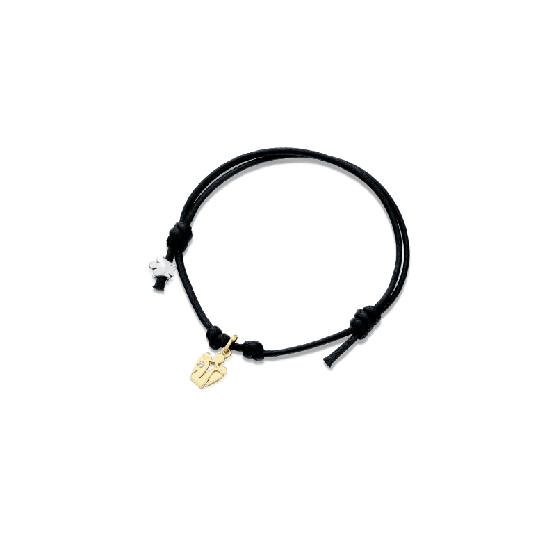 Bracciale cordino con angelo croce charm in oro e diamante - Roberto Giannotti