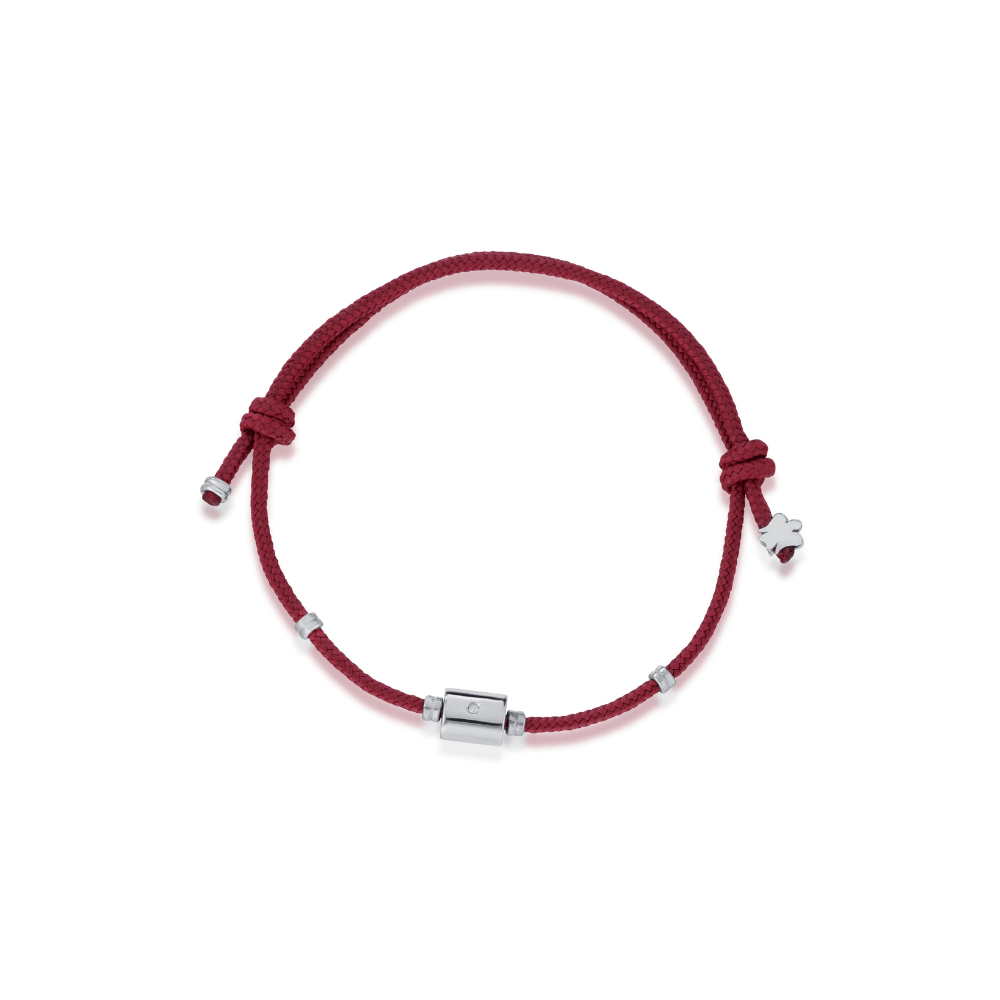 Bracciale uomo cordino rosso con elemento in argento e diamante - Roberto Giannotti