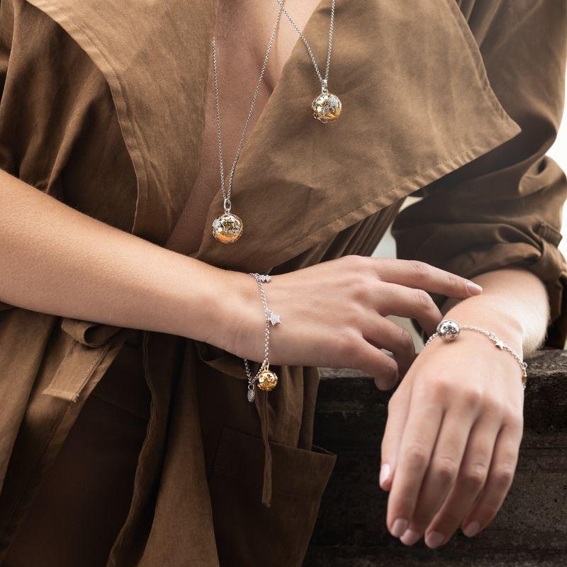 Bracciale Chiama Angeli In Argento Bianco E Giallo Con Cuore, Stella, Quadrifoglio e Zirconi - Roberto Giannotti