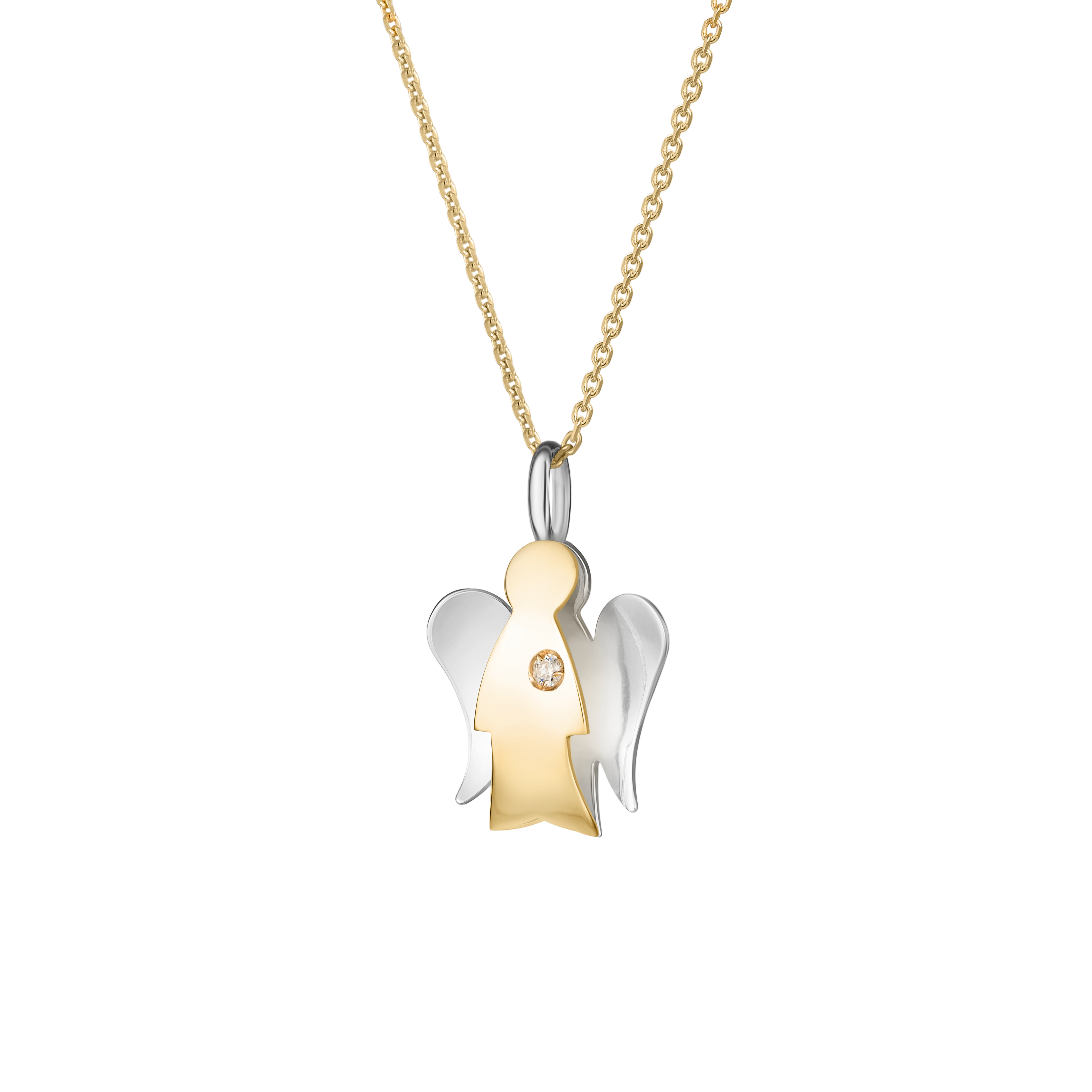 Collana con pendente angelo charm in oro e diamante 