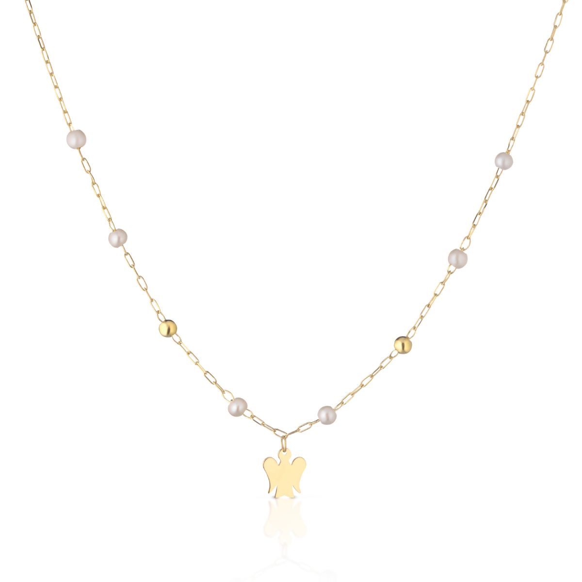 Collana oro con perle e angelo