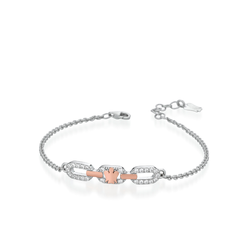 Bracciale da donna in argento con zirconi e Angelo rosato