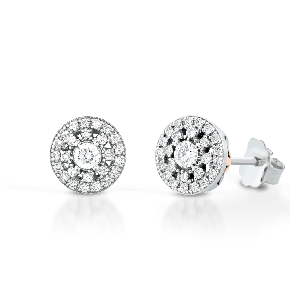 Orecchini in oro bianco con angelo in oro rosa e diamanti