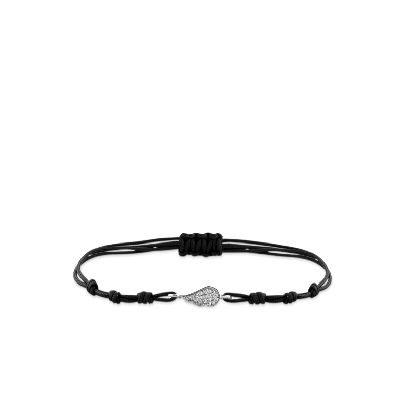 Bracciale con cordino nero, Ala in argento e zirconi