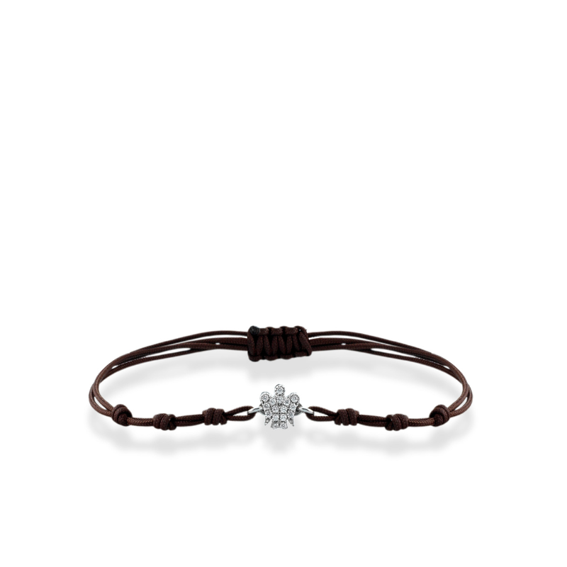 Bracciale con cordino nero, Angelo in argento e zirconi