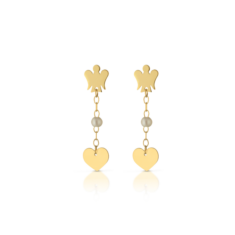 Orecchini oro con perle e angelo