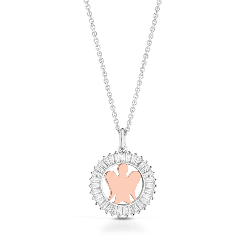 Collana angelo in argento rosato con zirconi bianchi