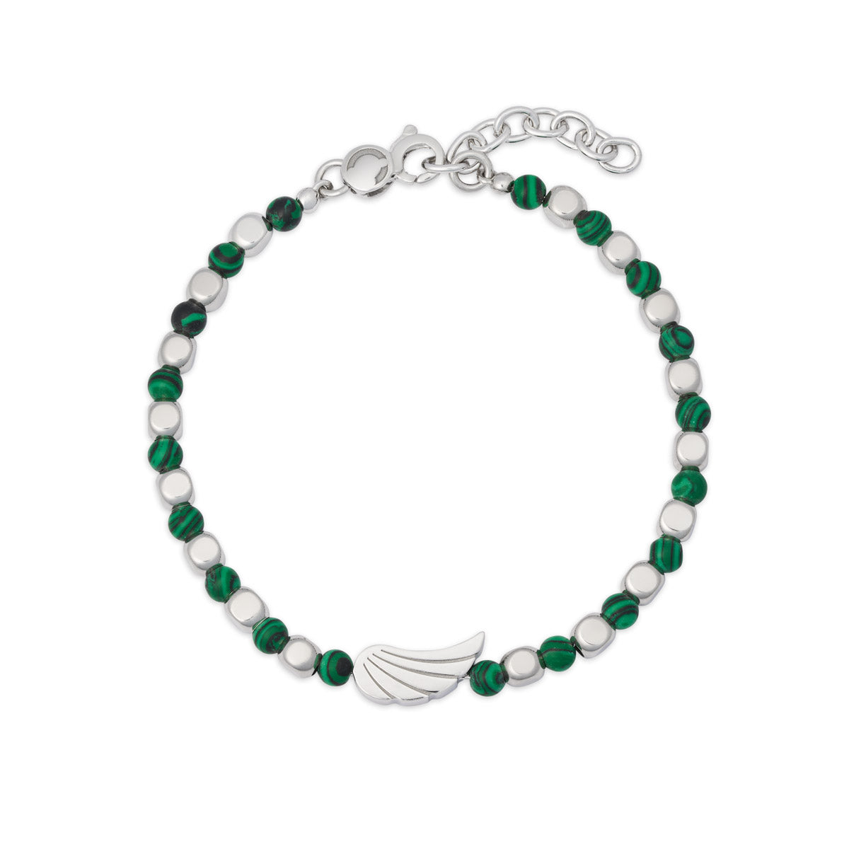 Bracciale in argento e malachite con ala