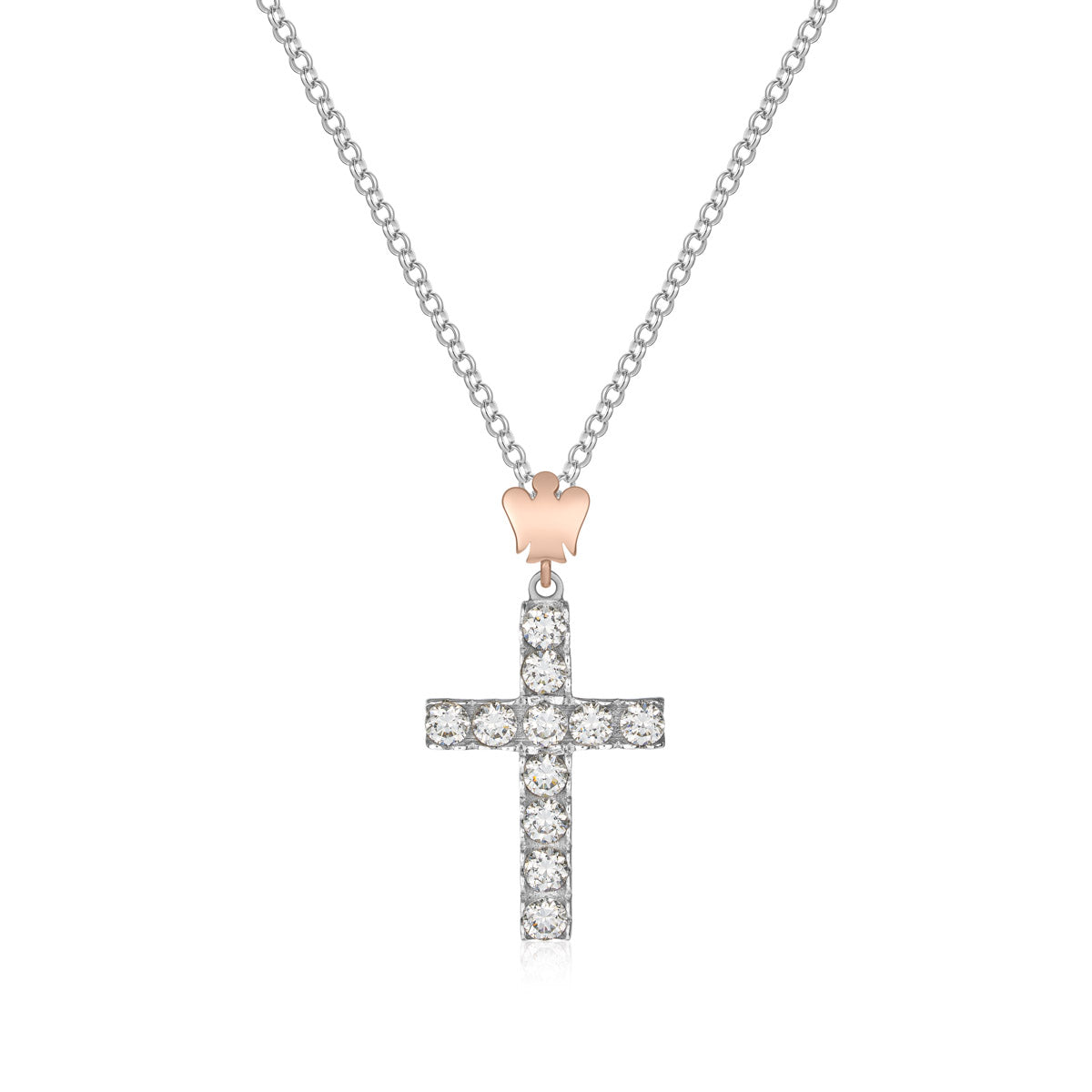Collana croce in argento e angelo