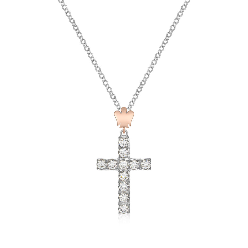 Collana croce in argento e angelo