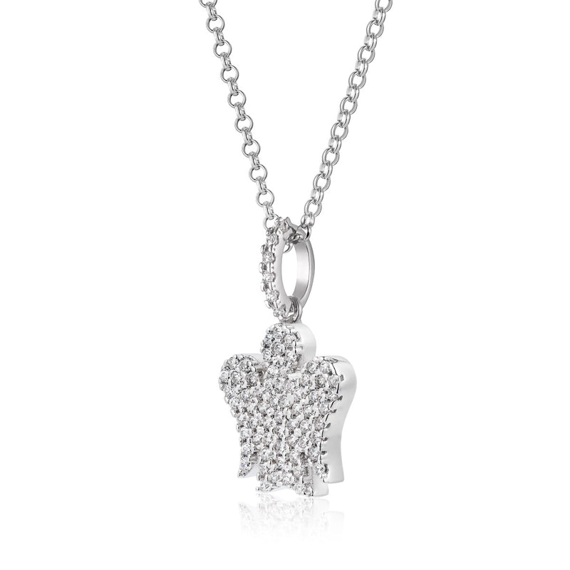 Necklace with Angel in silver and zircons