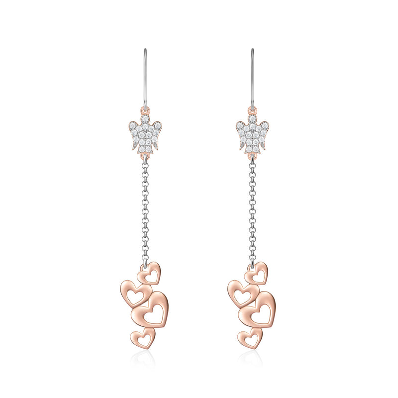 Earrings with Angels and Hearts in Silver