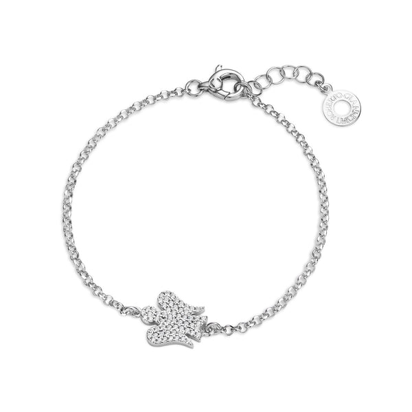 Bracelet with "double face" angel in silver and white zircons
