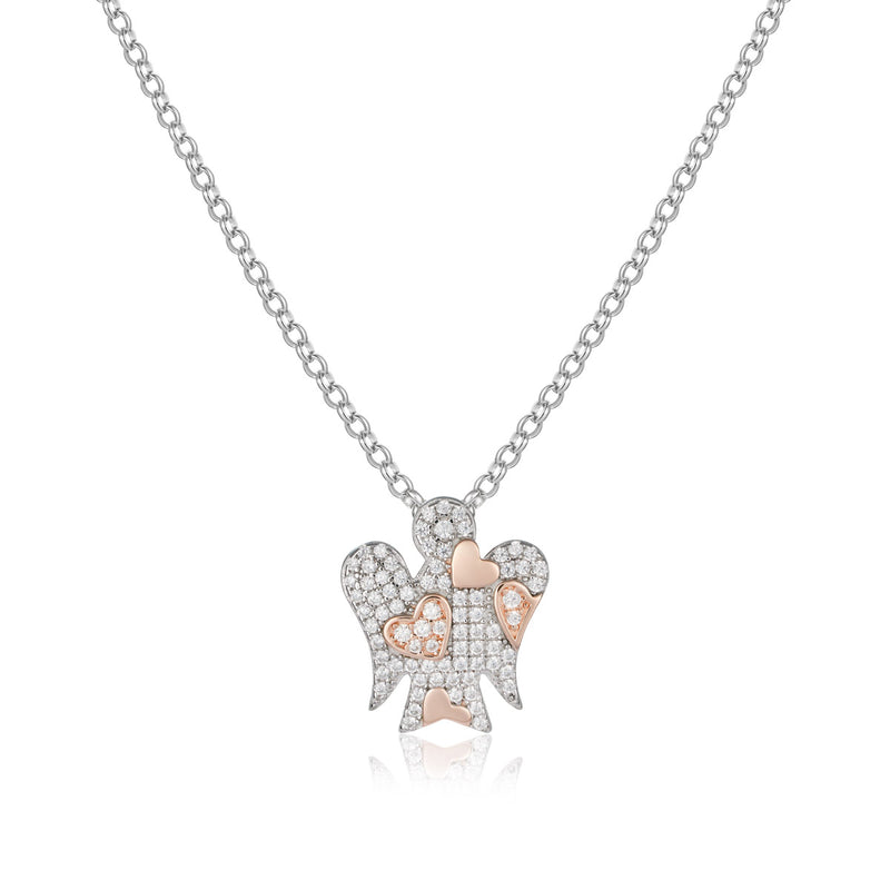 Silver Necklace with Angel Hearts and Zircons