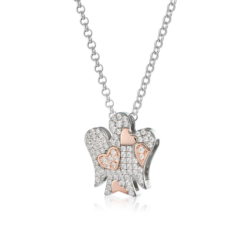 Silver Necklace with Angel Hearts and Zircons