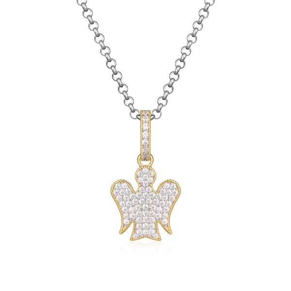 Necklace with Angel in silver and zircons