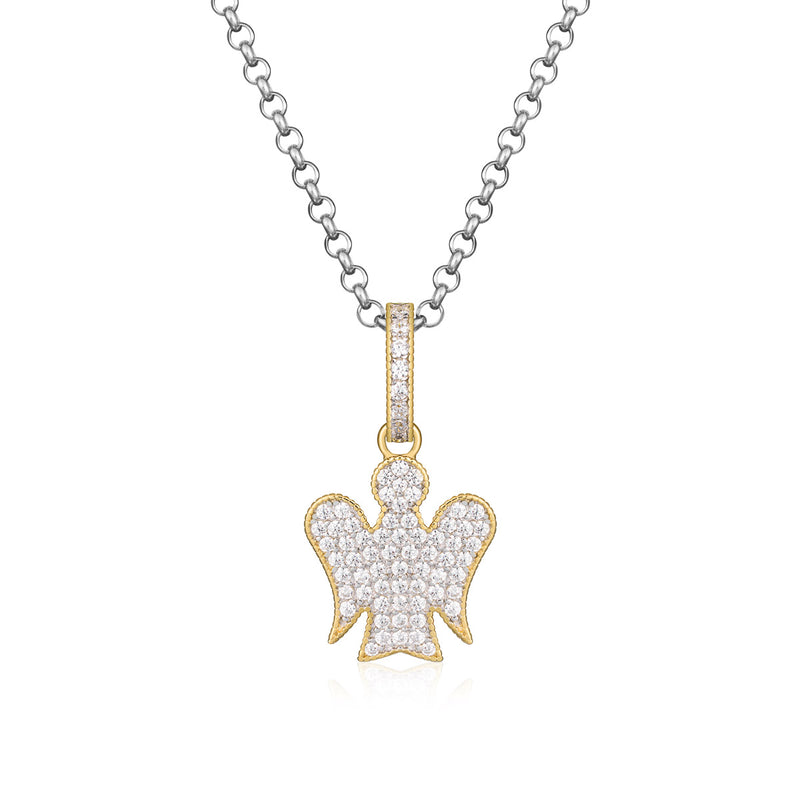 Necklace with Angel in silver and zircons