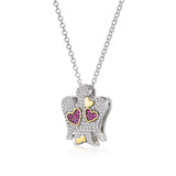 Silver Necklace with Angel Hearts and Zircons