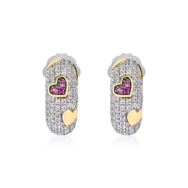 Silver Earrings with Hearts and Zircons