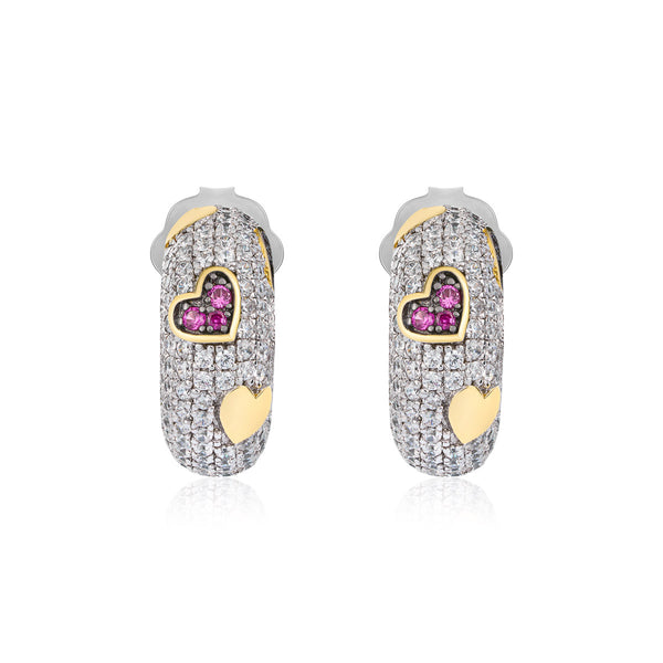 Orecchini in Argento con Cuori e Zirconi