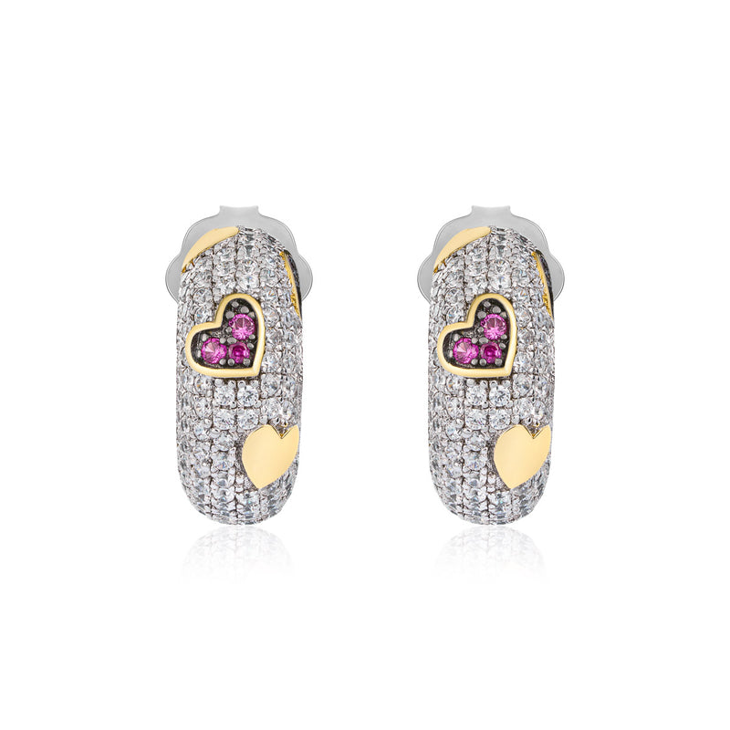 Orecchini in Argento con Cuori e Zirconi