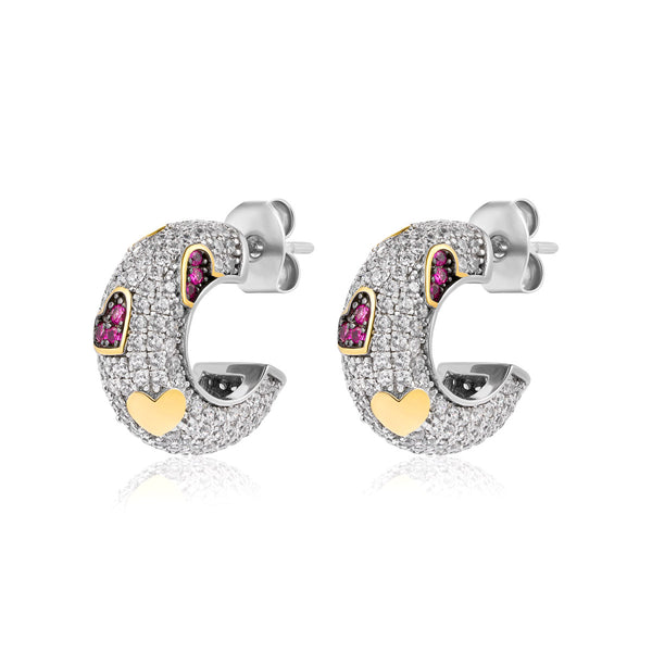 Orecchini in Argento con Cuori e Zirconi