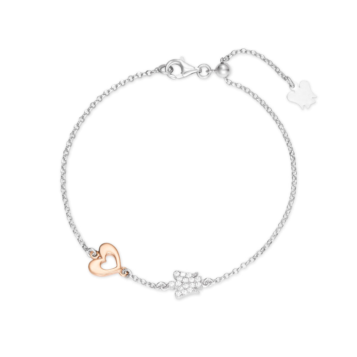 Bracciale Con Angelo E Cuore in Argento Rosato
