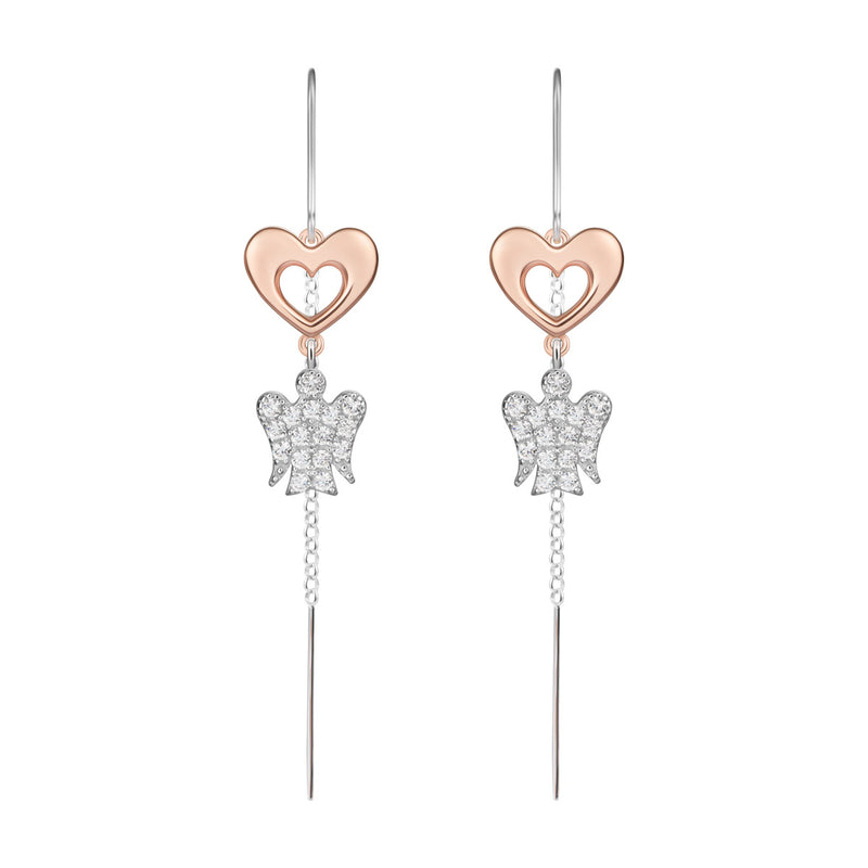 Earrings With Angel And Heart in Rose Silver