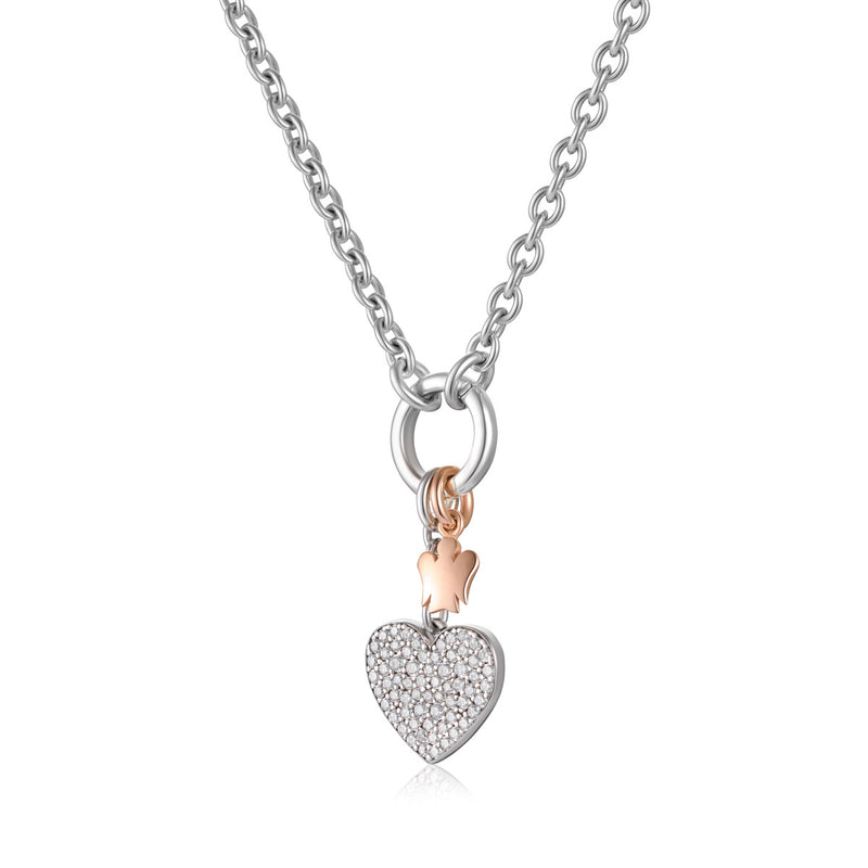 Necklace with ring closure, heart charm and angel